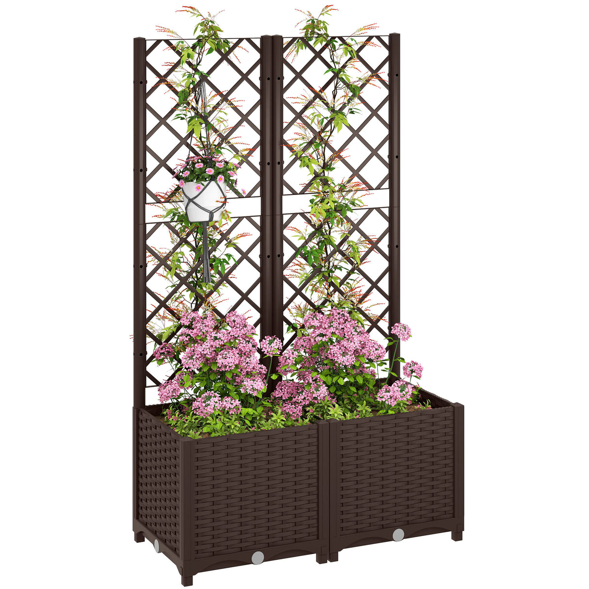 easycomfort easycomfort fioriera rialzata con traliccio per rampicanti e 8 fori di drenaggio in pp 80x40x135 cm marrone