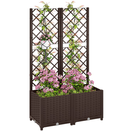 easycomfort easycomfort fioriera rialzata con traliccio per rampicanti e 8 fori di drenaggio in pp 80x40x135 cm marrone