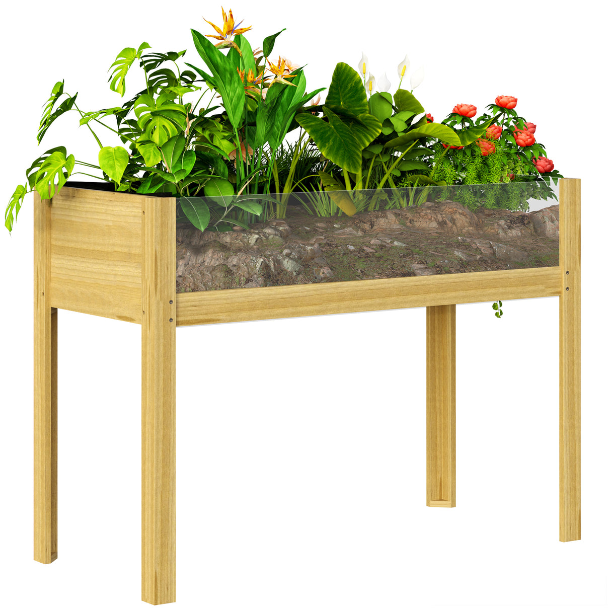 easycomfort easycomfort fioriera rialzata da 118l con 2 fori di drenaggio e pareti trasparenti in legno di abete 110x50x80 cm