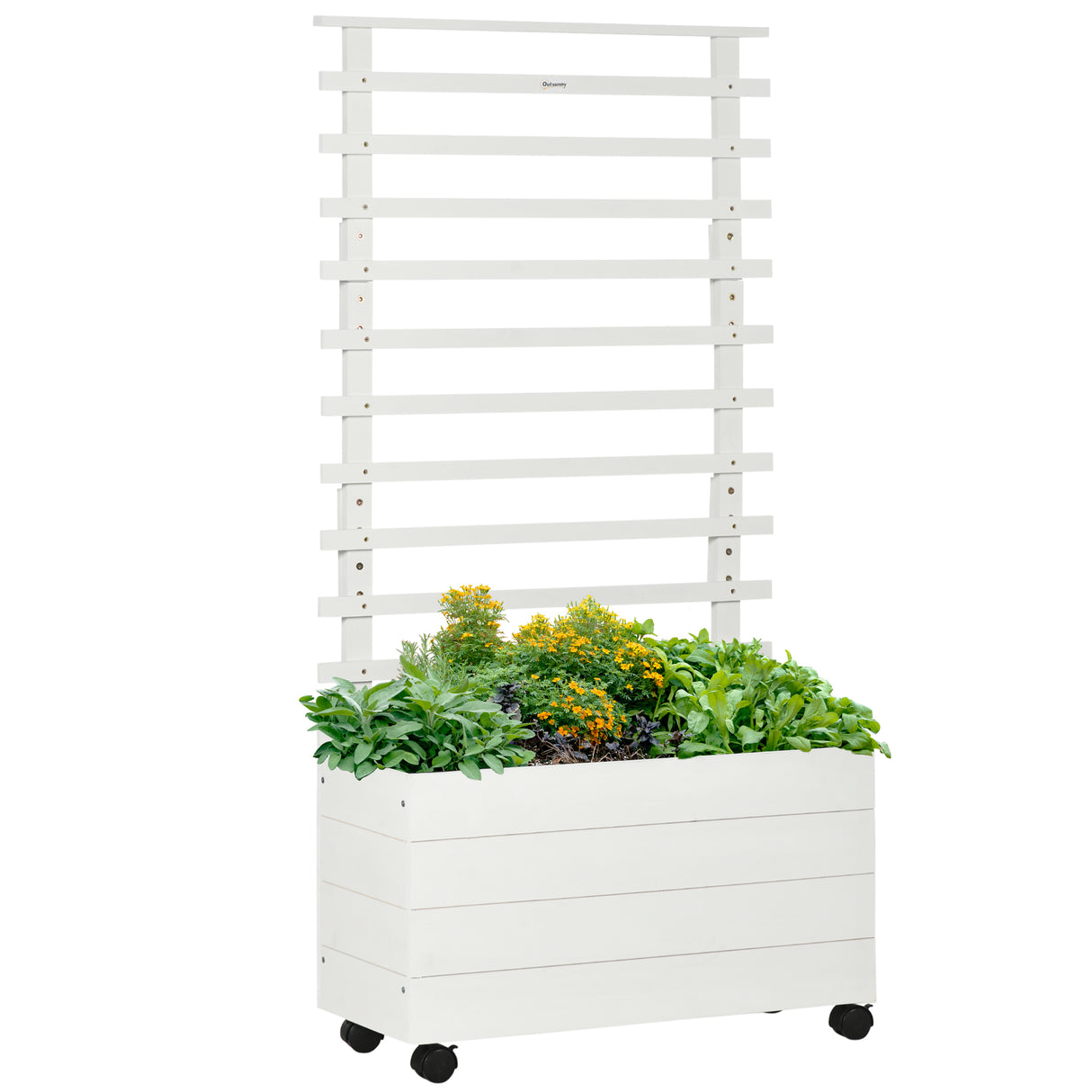 easycomfort easycomfort fioriera verticale con 4 ruote e traliccio per piante rampicanti in legno 76x30x155cm bianco
