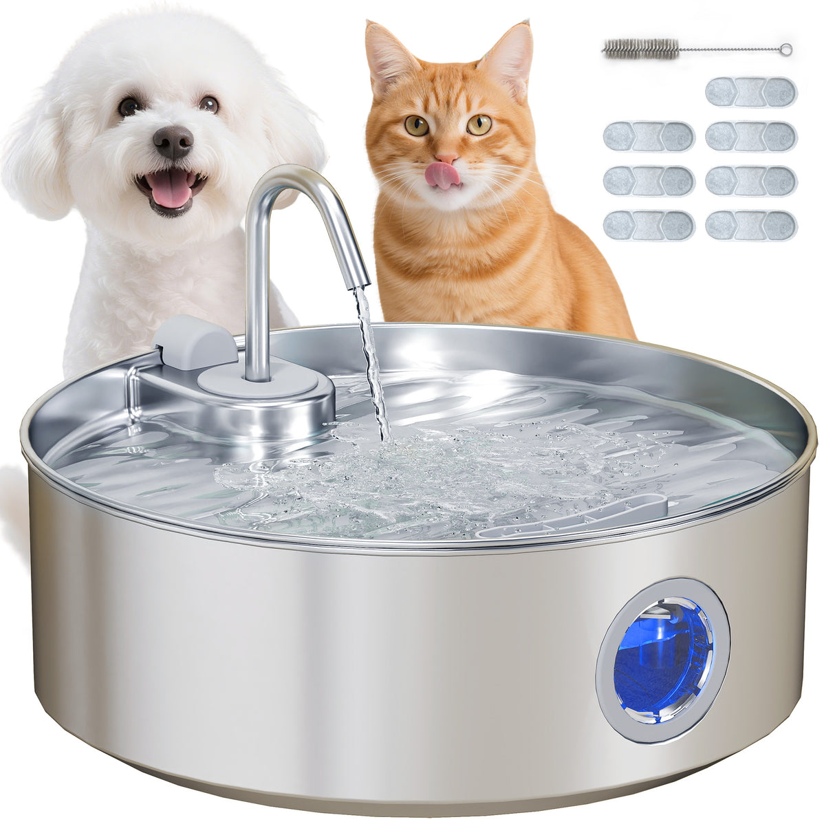 easycomfort easycomfort fontanella per gatto 7l con luce led e tripla filtrazione in acciaio inox 304 30 5x31 2x19 3 cm argento