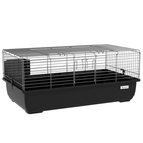 easycomfort easycomfort gabbia per conigli a 2 porte con vassoio rimovibile in metallo e plastica pp 100x55x41 cm nero e argento