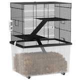easycomfort easycomfort gabbia per criceti 3 piani con ruote 2 piattaforme rampe ciotola e bottiglia 58x43x74 cm nero