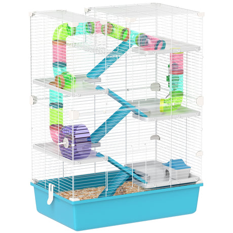 easycomfort easycomfort gabbia per criceti 6 livelli con tunnel ruota rampe casetta bottiglia e ciotola azzurro