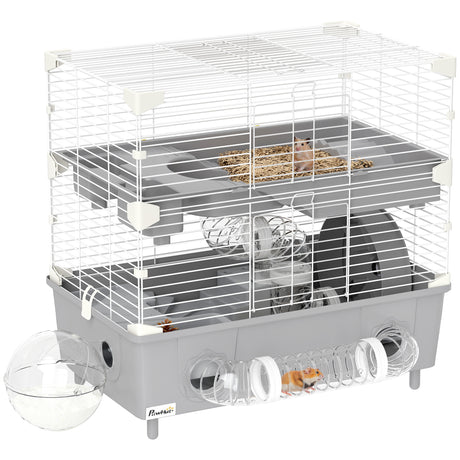 easycomfort easycomfort gabbia per criceti a 2 livelli e 3 porte con ruota e tubi in acciaio ps e pp 44 5x28x44 cm grigio e bianco