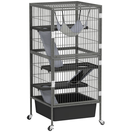 easycomfort easycomfort gabbia per piccoli animali a 4 livelli con rampe piattaforme amaca e ruote 52x52x115 cm grigio