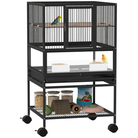 easycomfort easycomfort gabbia per uccelli con ripiano inferiore vassoio e griglia rimovibili in acciaio e pp 48x46x83 cm nero