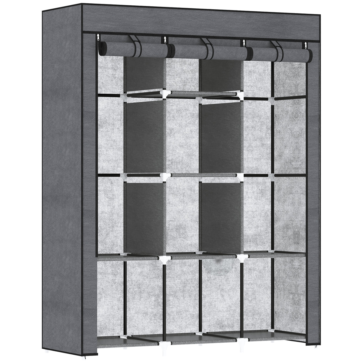 easycomfort easycomfort guardaroba in tessuto non tessuto e acciaio con 8 ripiani e 2 barre 125x43x162 5 cm grigio carbone