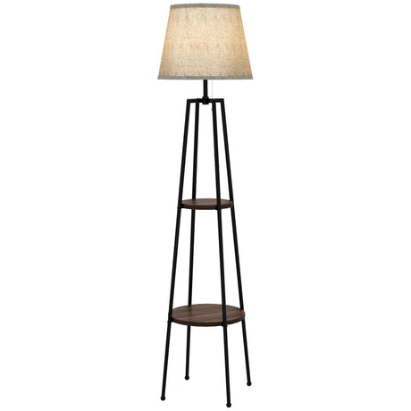 easycomfort easycomfort lampada da terra a 2 ripiani in metallo e mdf con paralume in tessuto 42x166 cm nero e marrone