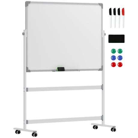 easycomfort easycomfort lavagna magnetica bianca a 2 facce con accessori e 4 ruote in alluminio e acciaio 127x50x165 cm
