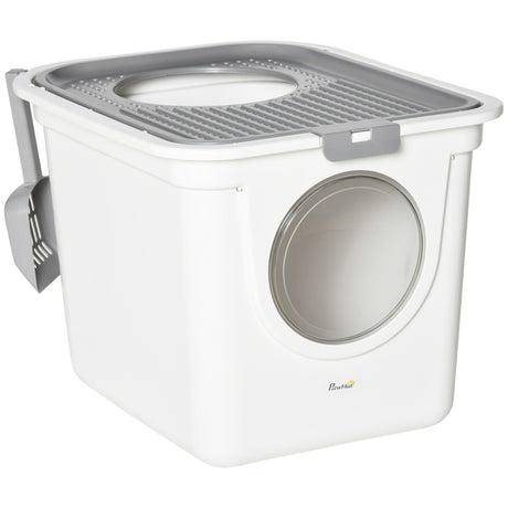 easycomfort easycomfort lettiera per gatti chiusa a 2 ingressi con vassoio e paletta in plastica pe 44x55x39 cm bianco