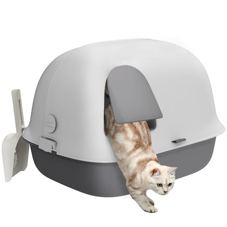 easycomfort easycomfort lettiera per gatti chiusa con gattaiola e paletta in pp 58x46x39 cm grigio chiaro e bianco