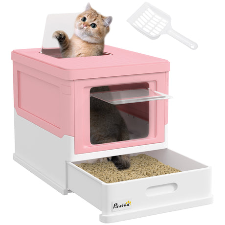 easycomfort easycomfort lettiera per gatti chiusa in pp a 2 porte con paletta e vassoio estraibile 47 5x35 5x36 7 cm rosa e bianco