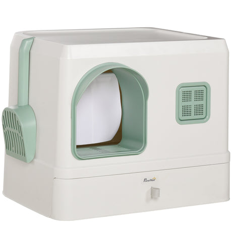 easycomfort easycomfort lettiera per gatti coperta con deodoranti vassoio e paletta in abs e pp 50x40x40 cm verde e bianco