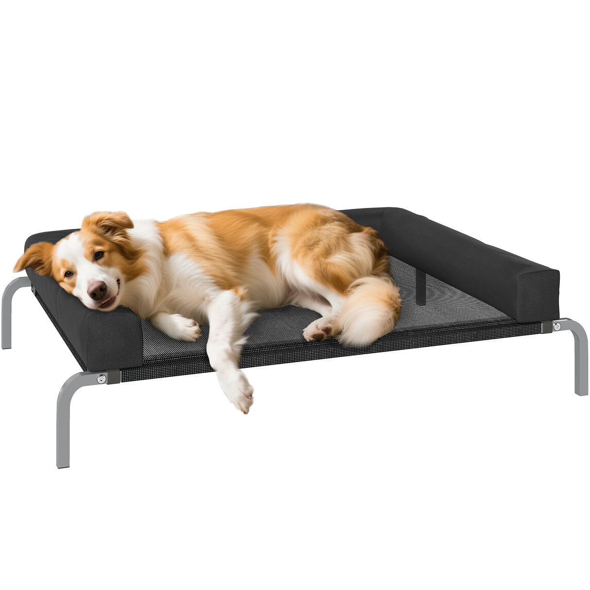 easycomfort easycomfort lettino per cani rialzato di 19 5 cm con cuscino a u in poliestere e acciaio 110x75x30 cm nero e argento