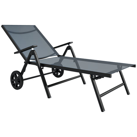 easycomfort easycomfort lettino sdraio pieghevole e reclinabile in 5 posizioni con rotelle in metallo e textilene 72x158x84 cm grigio