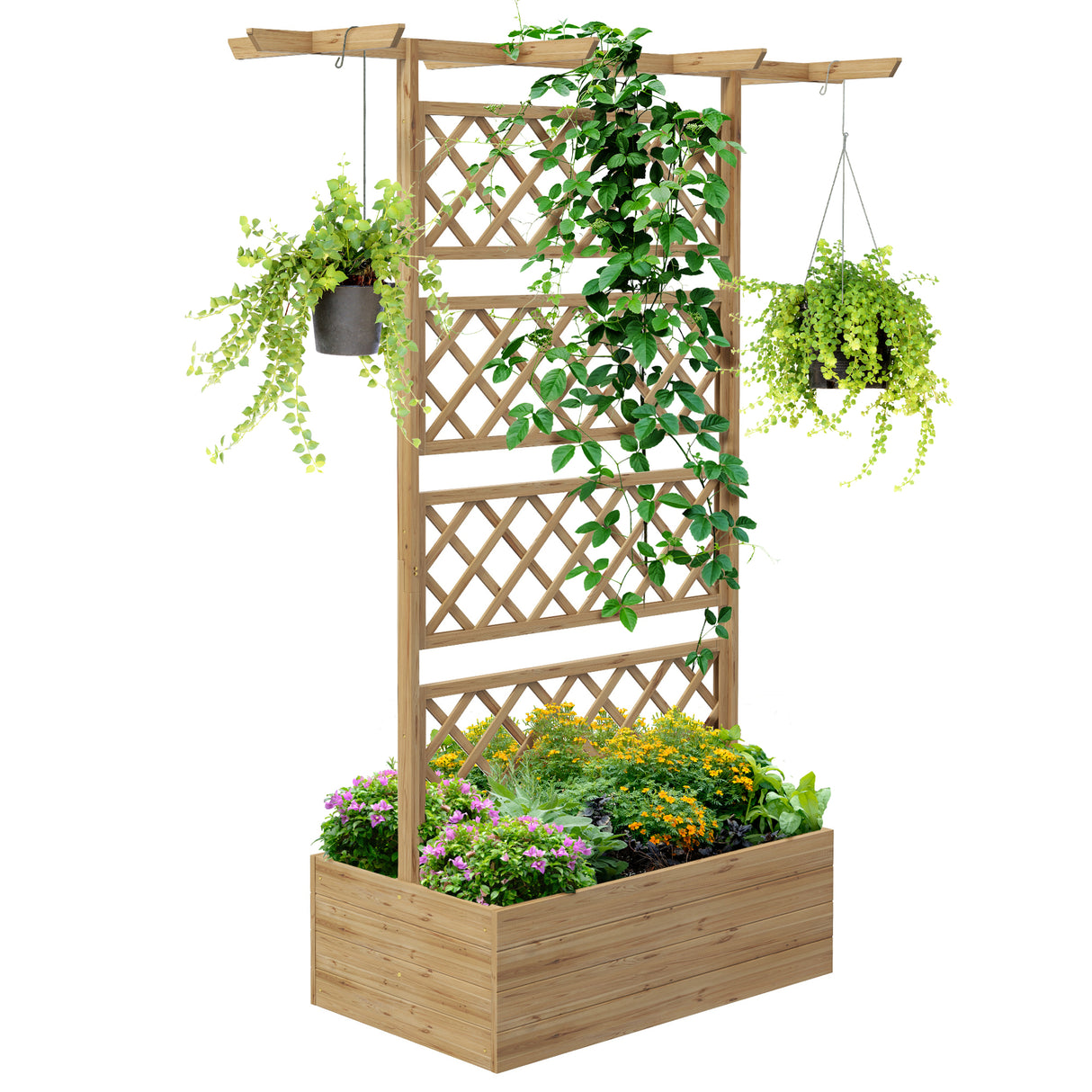 easycomfort easycomfort letto per orto con traliccio e pergola per rampicanti con fondo aperto 160x55x183cm legno naturale