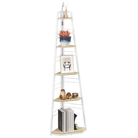 easycomfort easycomfort libreria angolare a 5 ripiani con struttura pieghevole e piedini regolabili colore legno
