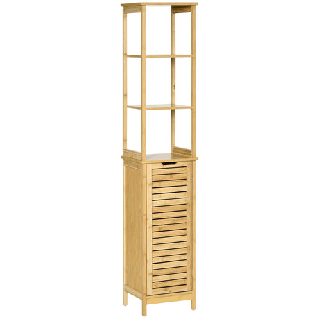 easycomfort easycomfort mobile bagno a 3 ripiani e 1 credenza design a doghe bambu 34x30x173cm