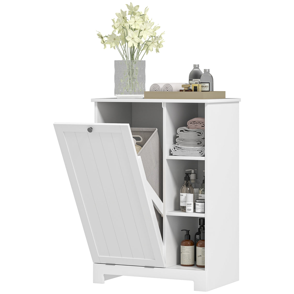 easycomfort easycomfort mobile bagno portabiancheria con cesto rimovibile e ripiani regolabili 60x38x86 cm bianco