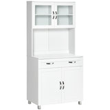 easycomfort easycomfort mobile cucina moderno con 2 armadietti ante in vetro e mensole regolabili 80x48x170 cm bianco