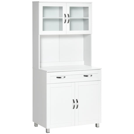 easycomfort easycomfort mobile cucina moderno con 2 armadietti ante in vetro e mensole regolabili 80x48x170 cm bianco