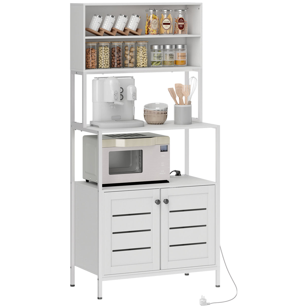 easycomfort easycomfort mobile dispensa con ripiani armadietti e 2 prese di ricarica in legno e acciaio 80x42x171 cm bianco