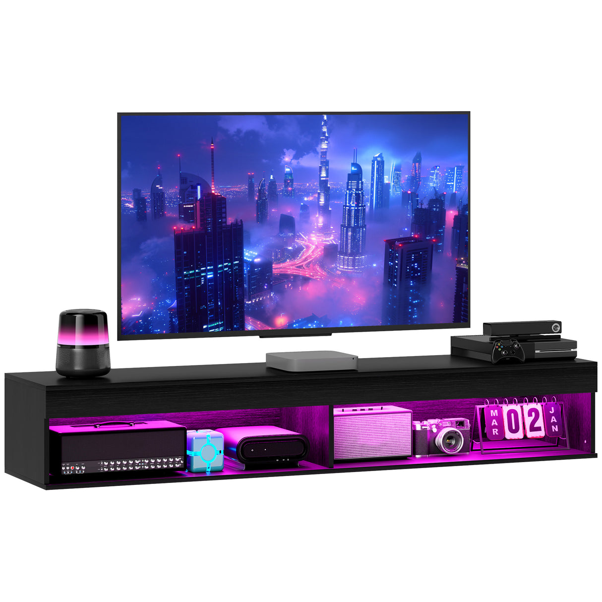 easycomfort easycomfort mobile porta tv fino 75 sospeso con luci led 16 colori e telecomando 180x40x30cm nero