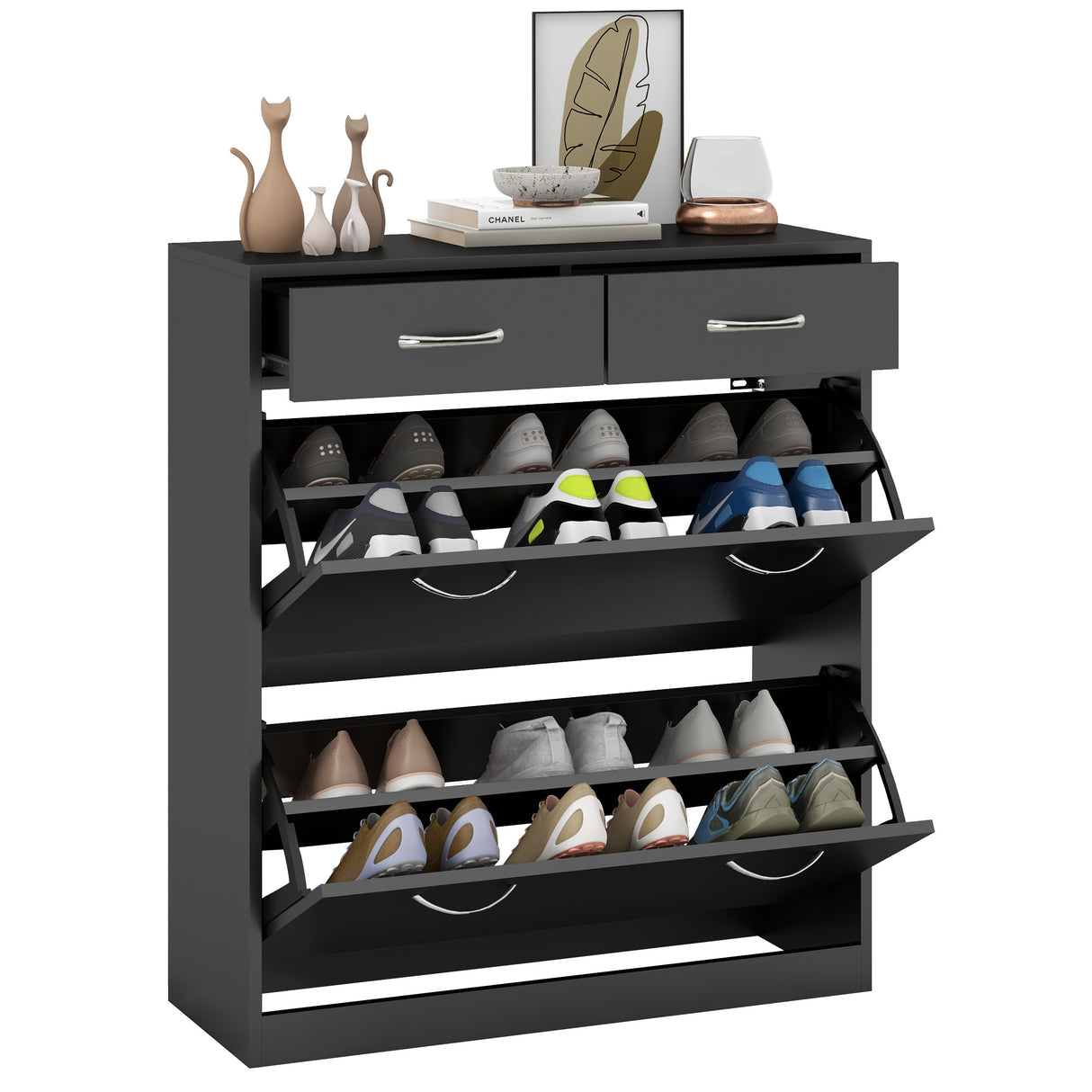 easycomfort easycomfort mobile scarpiera da 12 paia con 2 ripiani interni regolabili e 2 cassetti in legno 80x30x91 5 cm nero