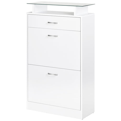 easycomfort easycomfort mobile scarpiera in legno con 2 ante a 2 livelli cassetto e ripiano in vetro 60x24x105 5 cm bianco