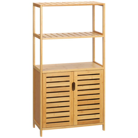 easycomfort easycomfort mobiletto bagno con 2 ripiani aperti e armadietto a 2 ante in bambu 60x30x120cm