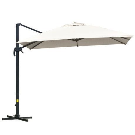 easycomfort easycomfort ombrellone a sbalzo 3x3 m inclinabile con manovella e base a croce in acciaio e poliestere bianco crema