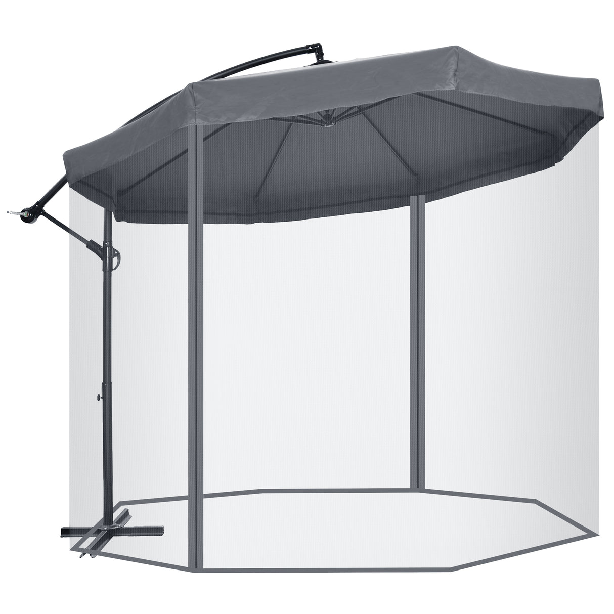 easycomfort easycomfort ombrellone da giardino 3x3 m con zanzariera apertura a manovella e base a croce grigio scuro