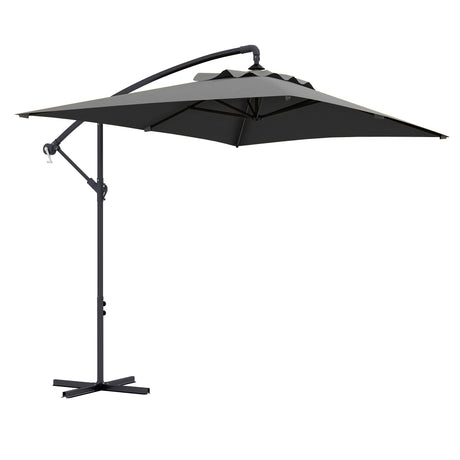 easycomfort easycomfort ombrellone da giardino decentrato con base a croce e apertura a manovella 294x193cm grigio