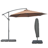 easycomfort easycomfort ombrellone decentrato a 6 stecche con manovella e base a croce in metallo e poliestere 292x247 cm caffe