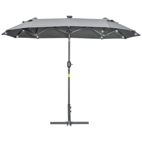 easycomfort easycomfort ombrellone doppio con base a crocee luci solari 295x150x219cm grigio