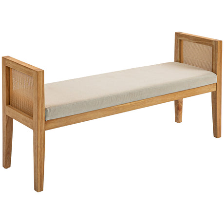easycomfort easycomfort panca fondo letto boho con seduta imbottita e braccioli in legno e rattan 120x38x61 5cm crema