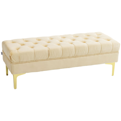 easycomfort easycomfort panca fondo letto imbottita con rivestimento trapuntato in tessuto effetto velluto 118x45x42 cm beige