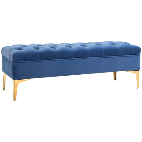 easycomfort easycomfort panca imbottita fondoletto in tessuto vellutato e base in metallo dorato 118x45x42 cm blu