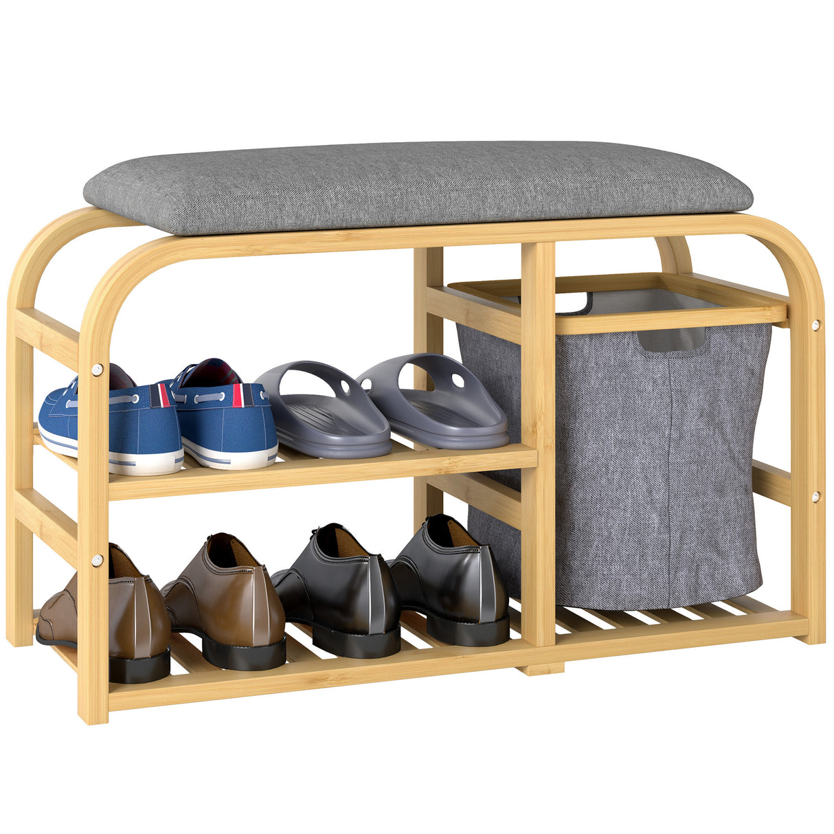 easycomfort easycomfort panca scarpiera da ingresso con seduta imbottita design a doghe e cestino estraibile 70x30x45 cm legno
