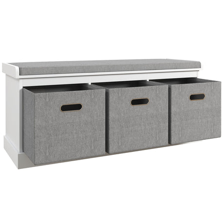 easycomfort easycomfort panca scarpiera in legno con 3 cassetti e seduta in tessuto per 3 paia di scarpe 105x35x47 cm bianco