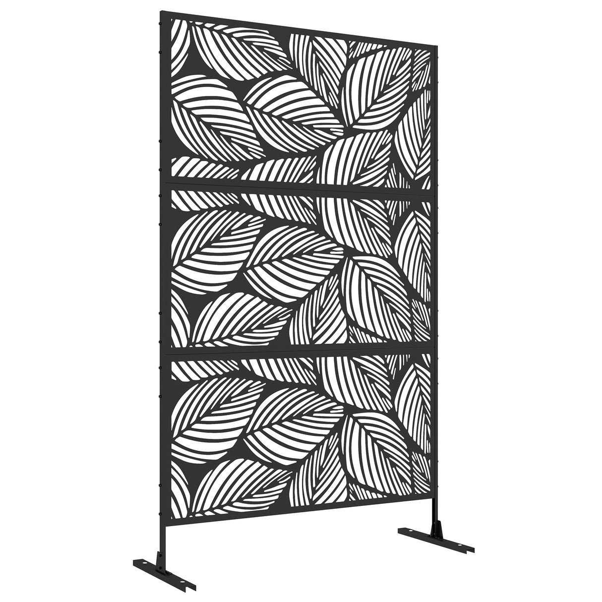 easycomfort easycomfort paravento da esterno decorativo in acciaio traforato con design a foglie 122x198cm nero