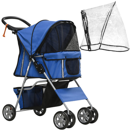 easycomfort easycomfort passeggino per cani piccoli pieghevole con copertura antipioggia ruote girevoli e con freni blu