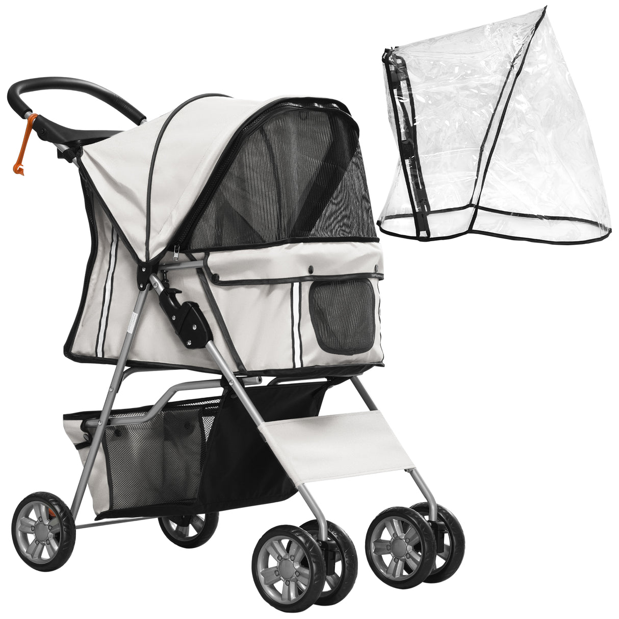 easycomfort easycomfort passeggino per cani piccoli pieghevole con copertura antipioggia ruote girevoli e con freni grigio
