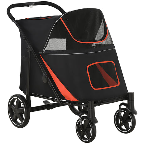 easycomfort easycomfort passeggino per cani pieghevole con ingressi a cerniera e finestre a rete 112x65x100 cm rosso e nero