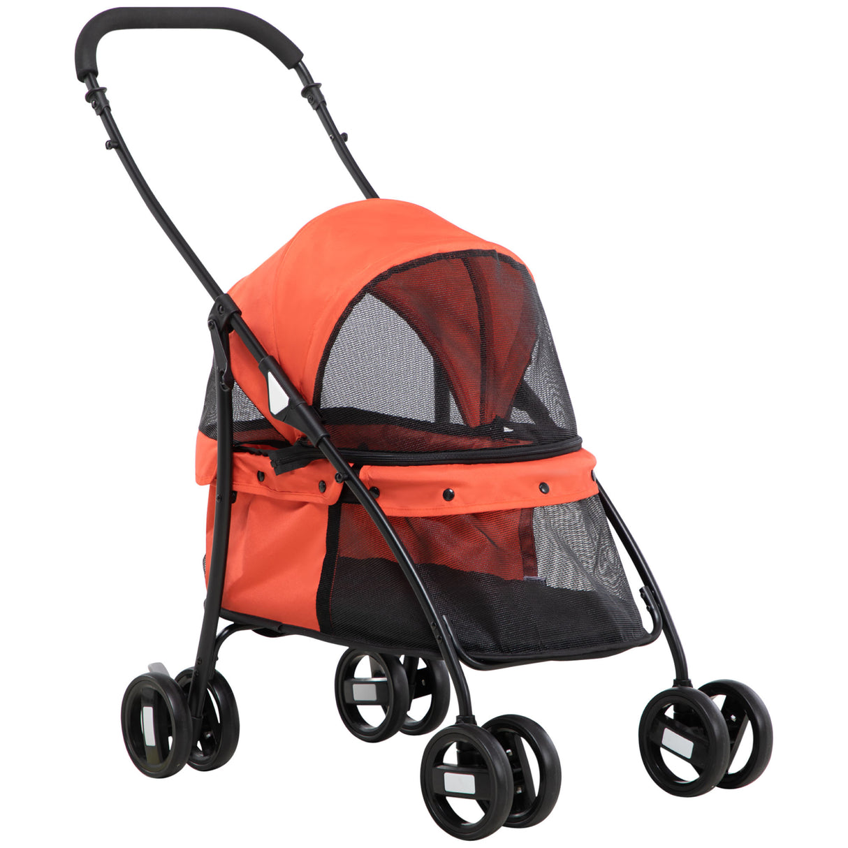 easycomfort easycomfort passeggino per cani pieghevole con tettuccio regolabile borsa e 2 guinzagli 82x47x97 cm rosso e nero