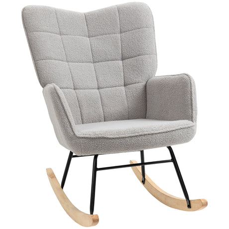 easycomfort easycomfort poltrona a dondolo imbottita in legno e acciaio con rivestimento boucle 71x98x101 cm grigio