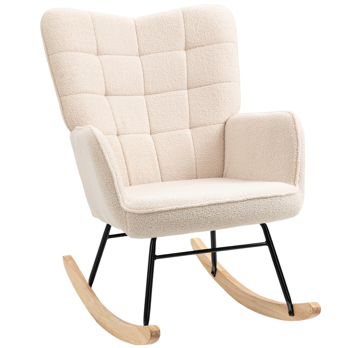 easycomfort easycomfort poltrona a dondolo imbottita in legno e acciaio per soggiorno e camera da letto 71x98x101 cm beige