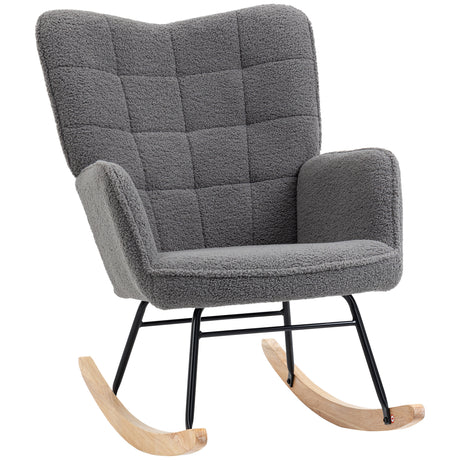 easycomfort easycomfort poltrona a dondolo imbottita in legno e acciaio per soggiorno e camera da letto 71x98x101 cm grigio scuro