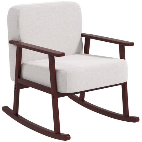 easycomfort easycomfort poltrona a dondolo in tessuto effetto lino e legno con braccioli e cuscini 66x78x76 cm beige e marrone